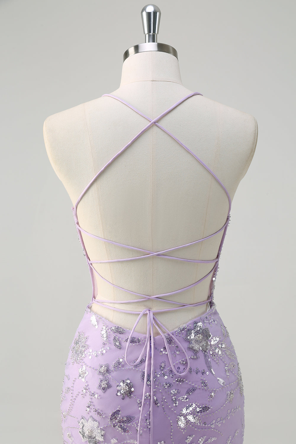 Sequined Lilac Corset Mermaid Prom Dress with Lace-up Back - Image 5
