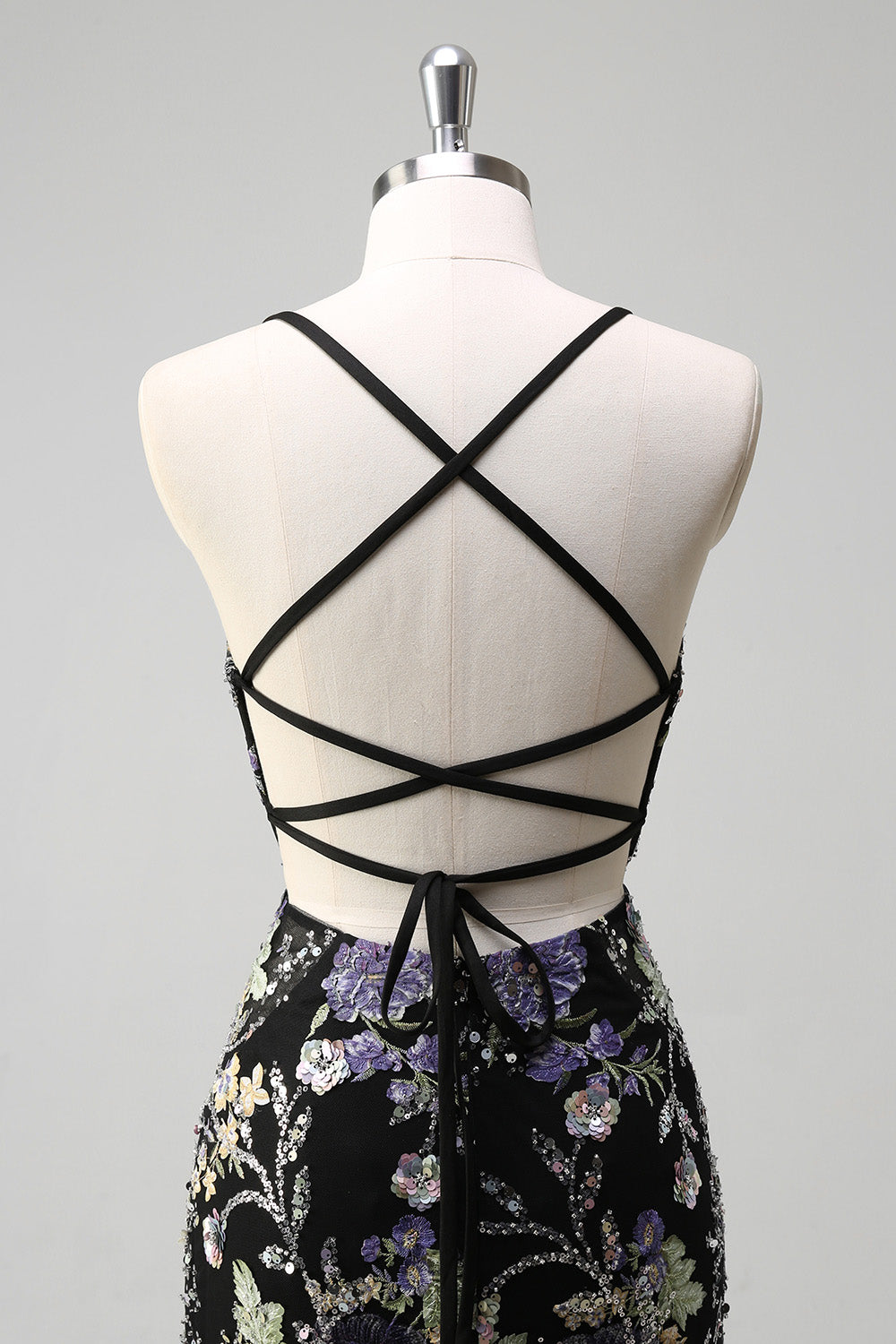 Sequins Mermaid Spaghetti Straps Black Prom Dress with Appliques - Image 7