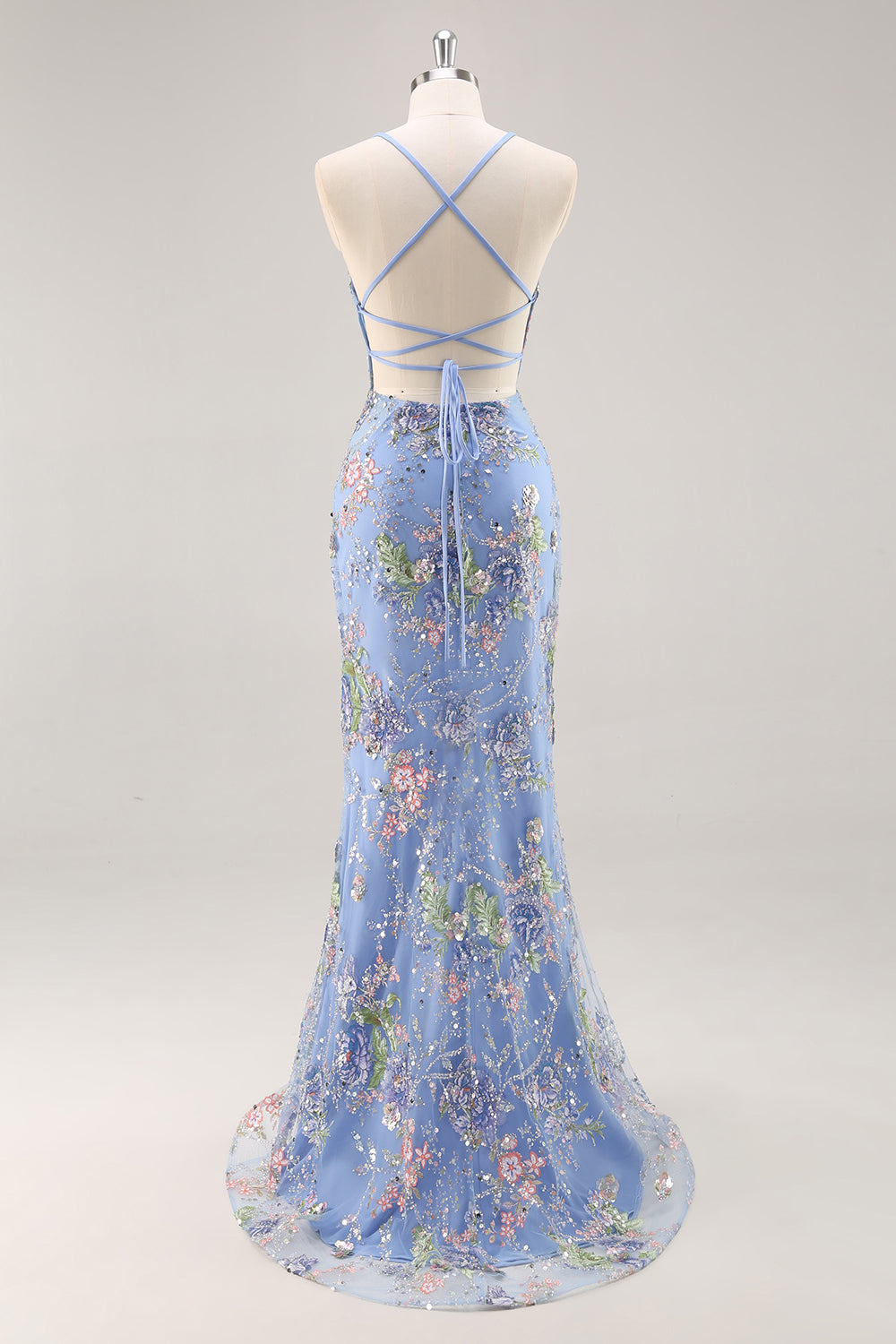 Sequins Mermaid Spaghetti Straps Pink Prom Dress with Appliques - Image 15