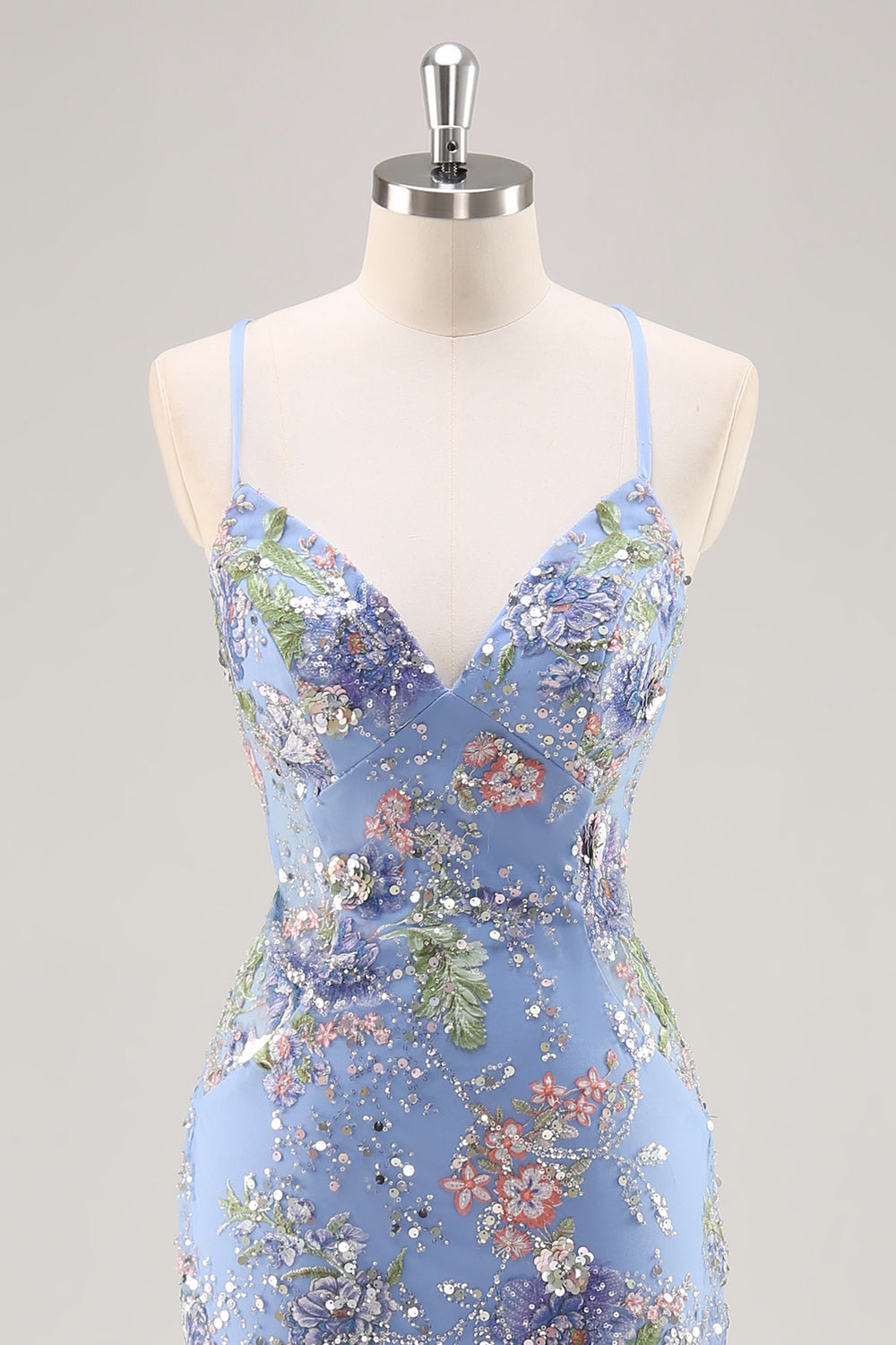 Sequins Mermaid Spaghetti Straps Pink Prom Dress with Appliques - Image 17