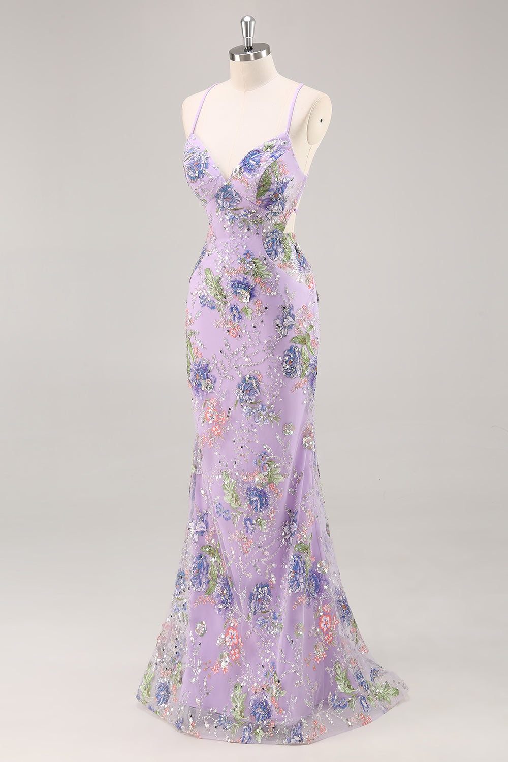 Sequins Mermaid Spaghetti Straps Pink Prom Dress with Appliques - Image 22