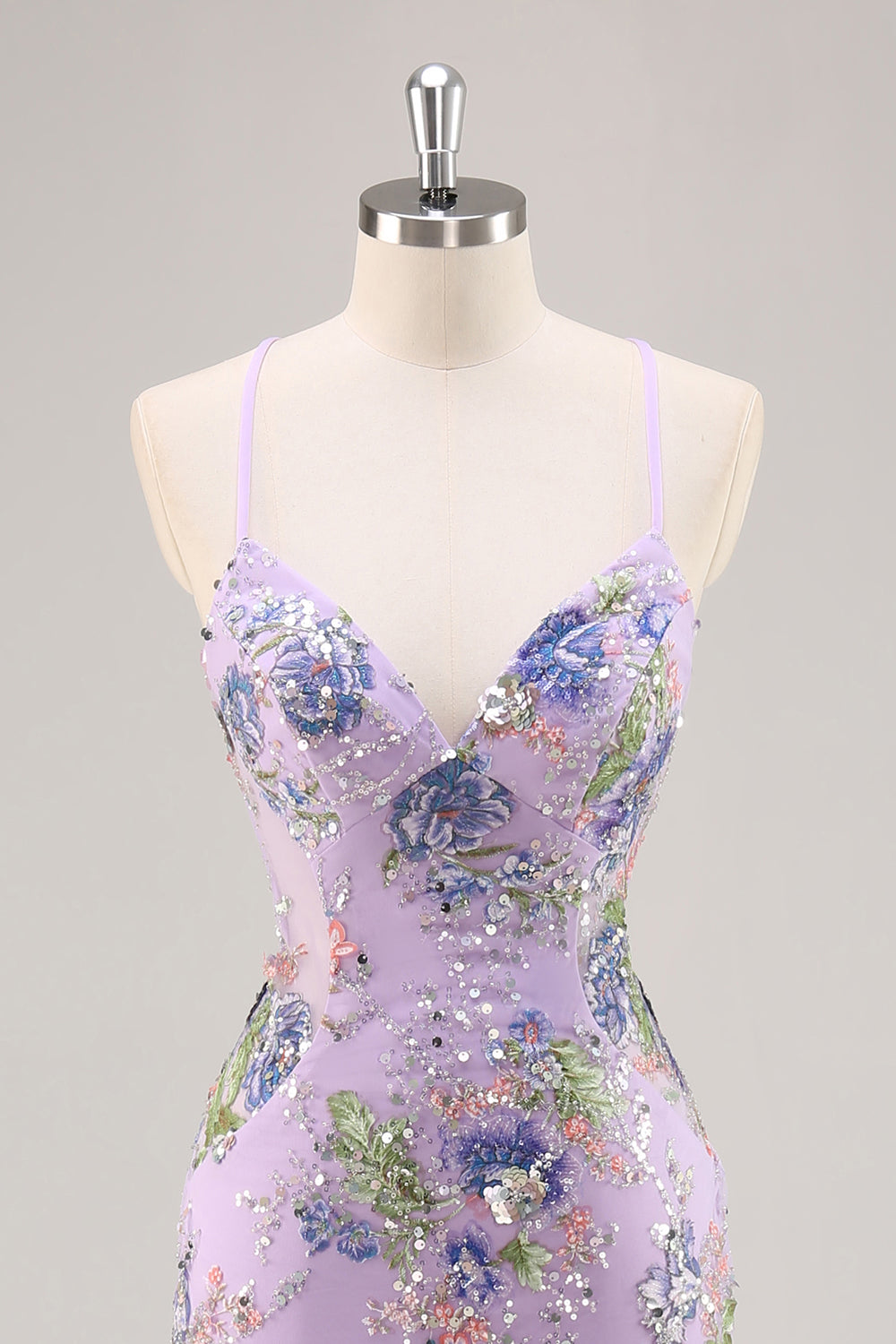 Sequins Mermaid Spaghetti Straps Pink Prom Dress with Appliques - Image 23