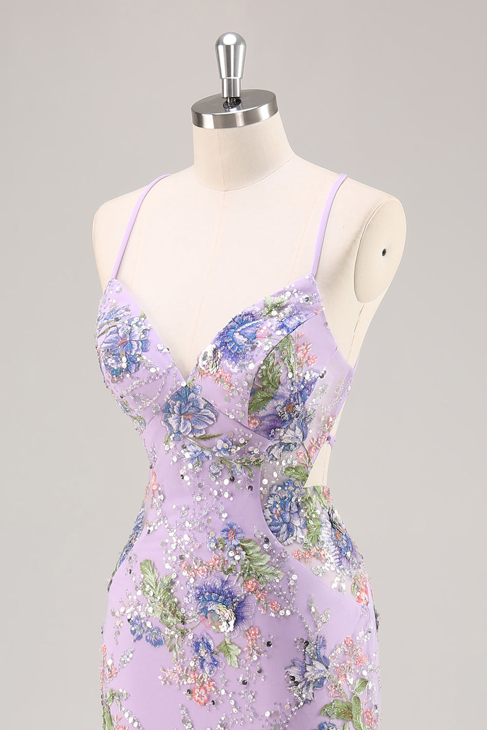 Sequins Mermaid Spaghetti Straps Pink Prom Dress with Appliques - Image 25