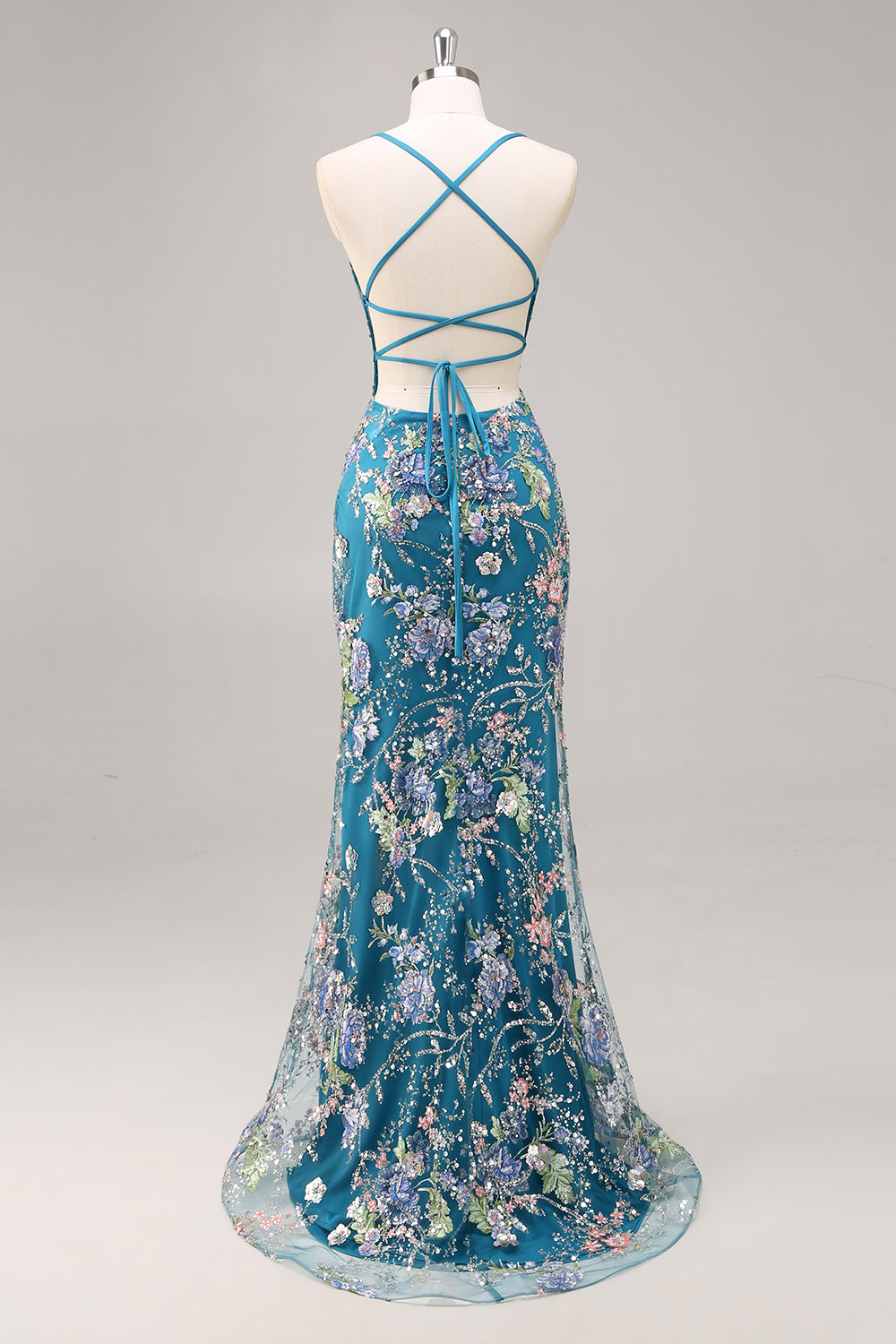 Sequins Mermaid Spaghetti Straps Pink Prom Dress with Appliques - Image 27
