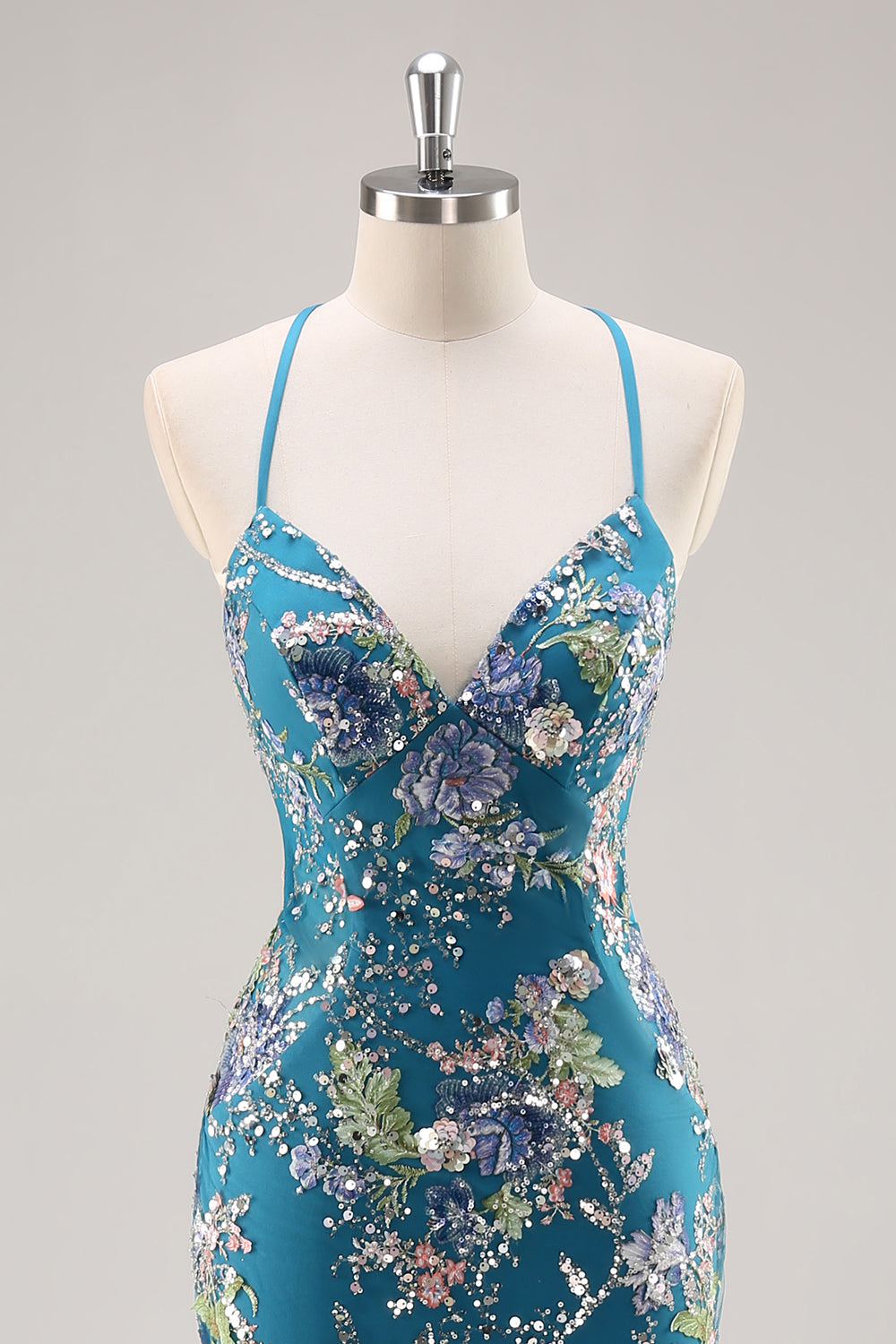 Sequins Mermaid Spaghetti Straps Pink Prom Dress with Appliques - Image 29