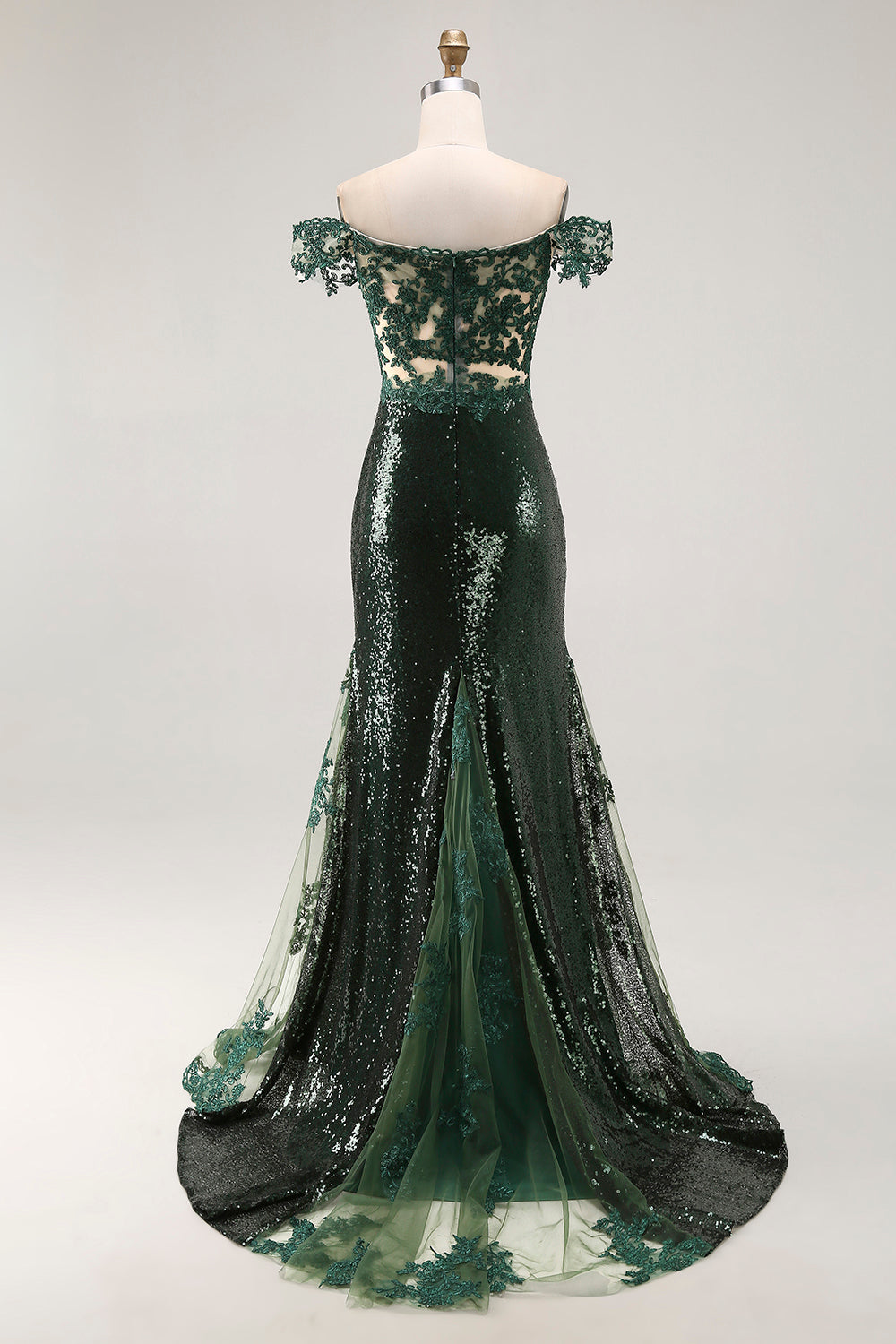 Sequined Off the Shoulder Mermaid Dark Green Prom Dress - Image 4