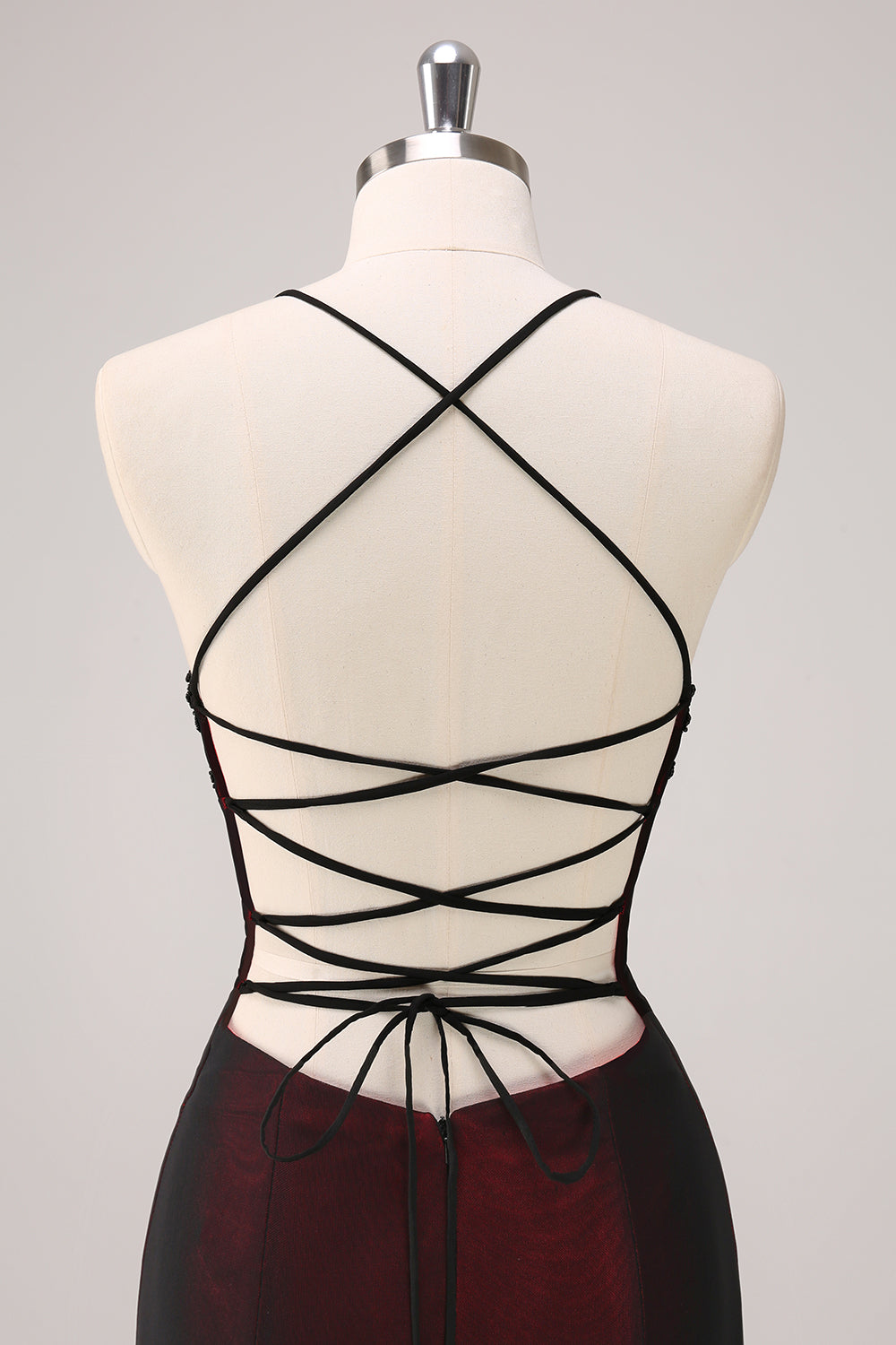 Sheath Beaded Black Red Formal Dress with Lace-up Back - Image 4