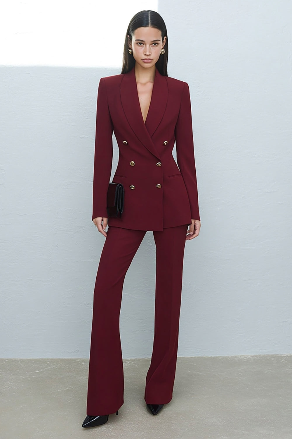 Shawl Lapel 2 Piece Burgundy Slim Fit Women Suits