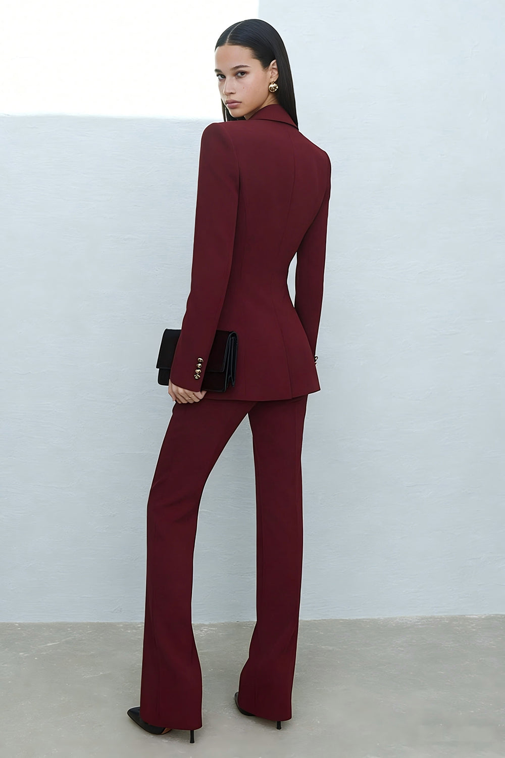 Shawl Lapel 2 Piece Burgundy Slim Fit Women Suits - Image 2