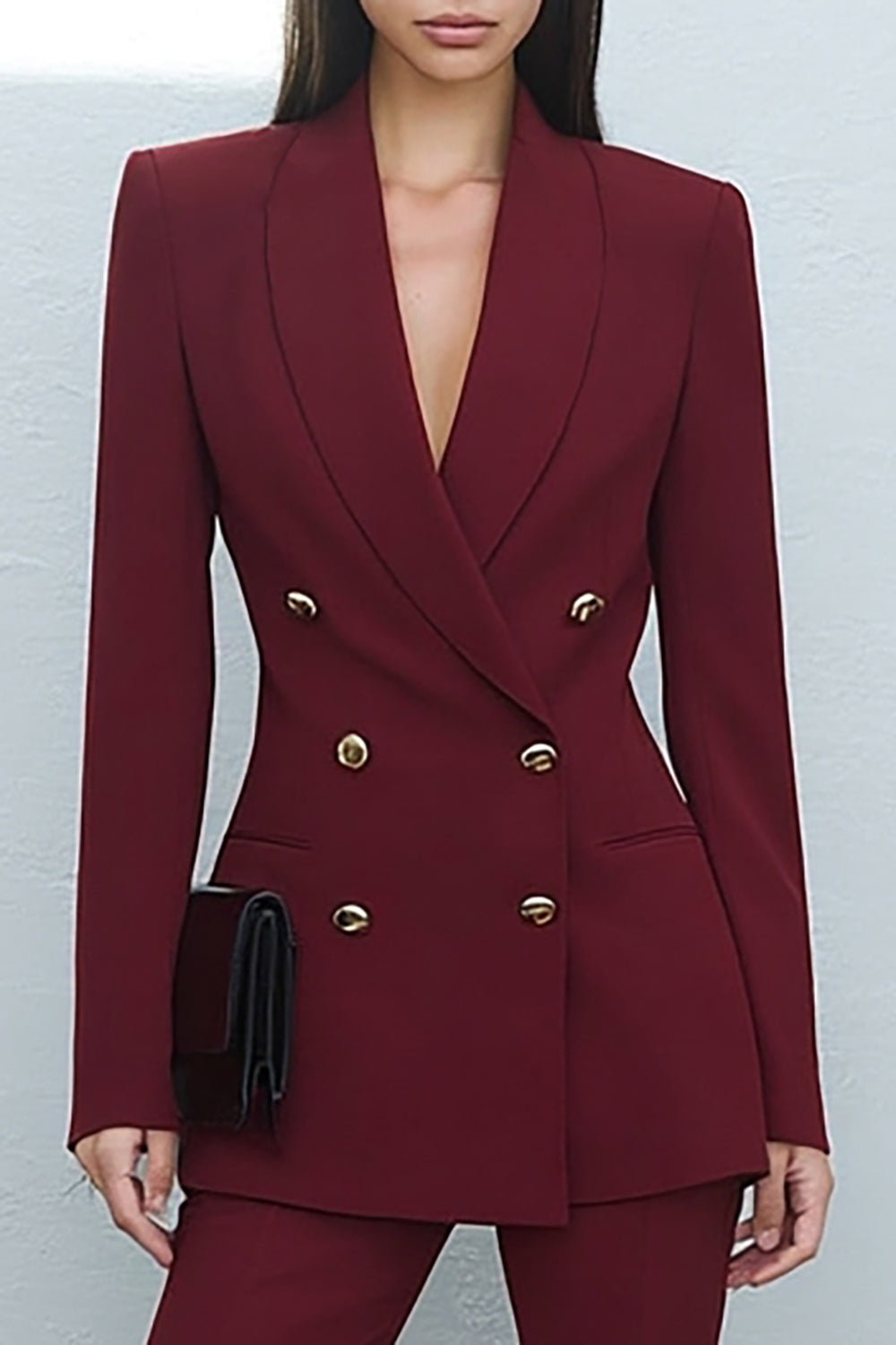 Shawl Lapel 2 Piece Burgundy Slim Fit Women Suits - Image 3