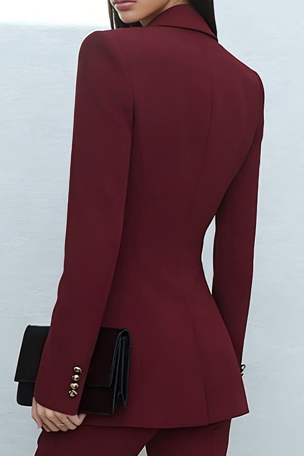 Shawl Lapel 2 Piece Burgundy Slim Fit Women Suits - Image 4