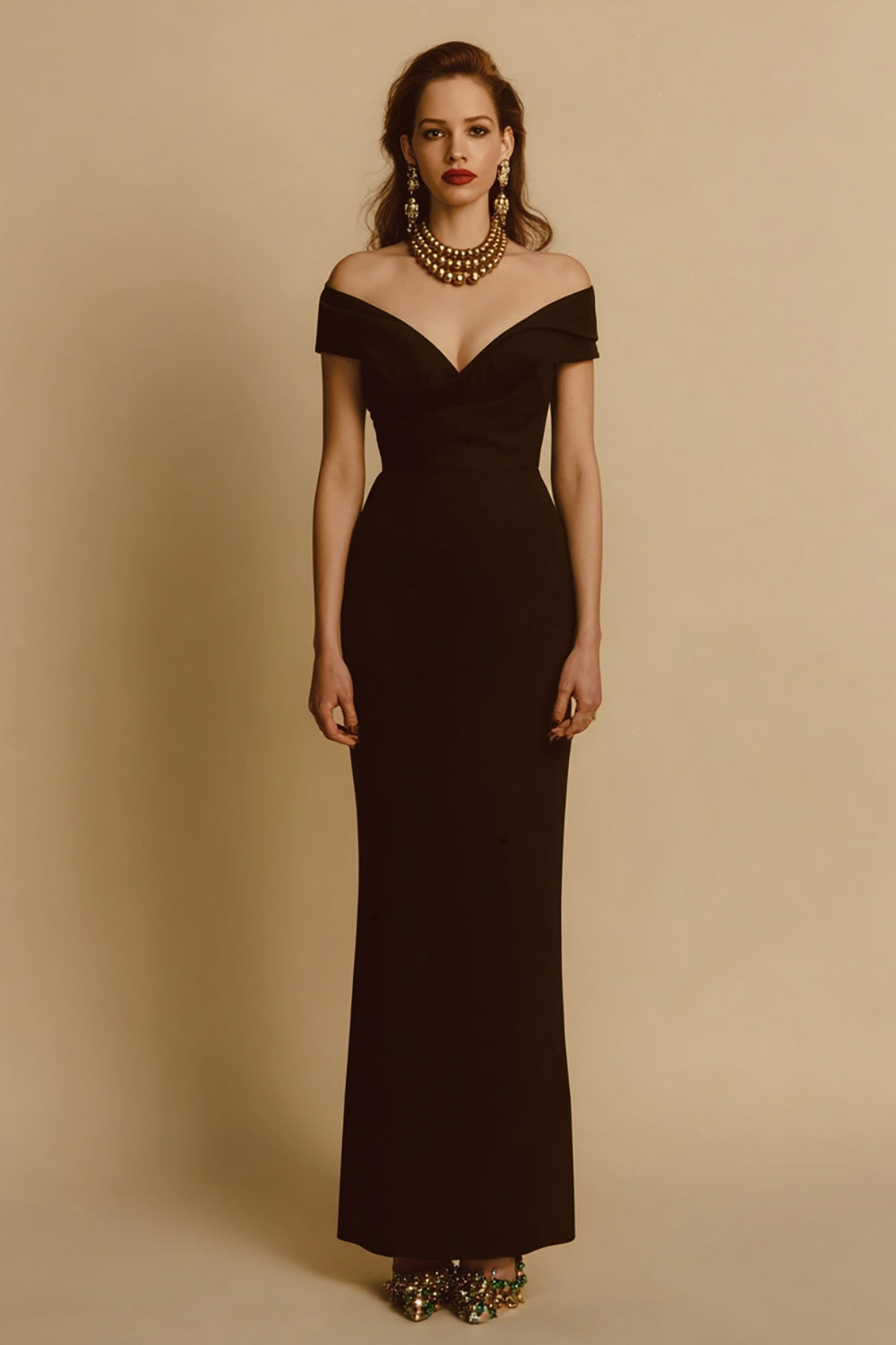 Sheath Off The Shoulder Maxi Black Tie Dress