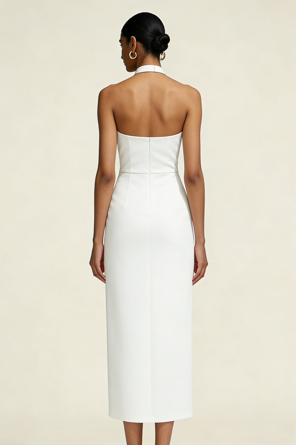 Sheath Halter Midi White Dress - Image 2
