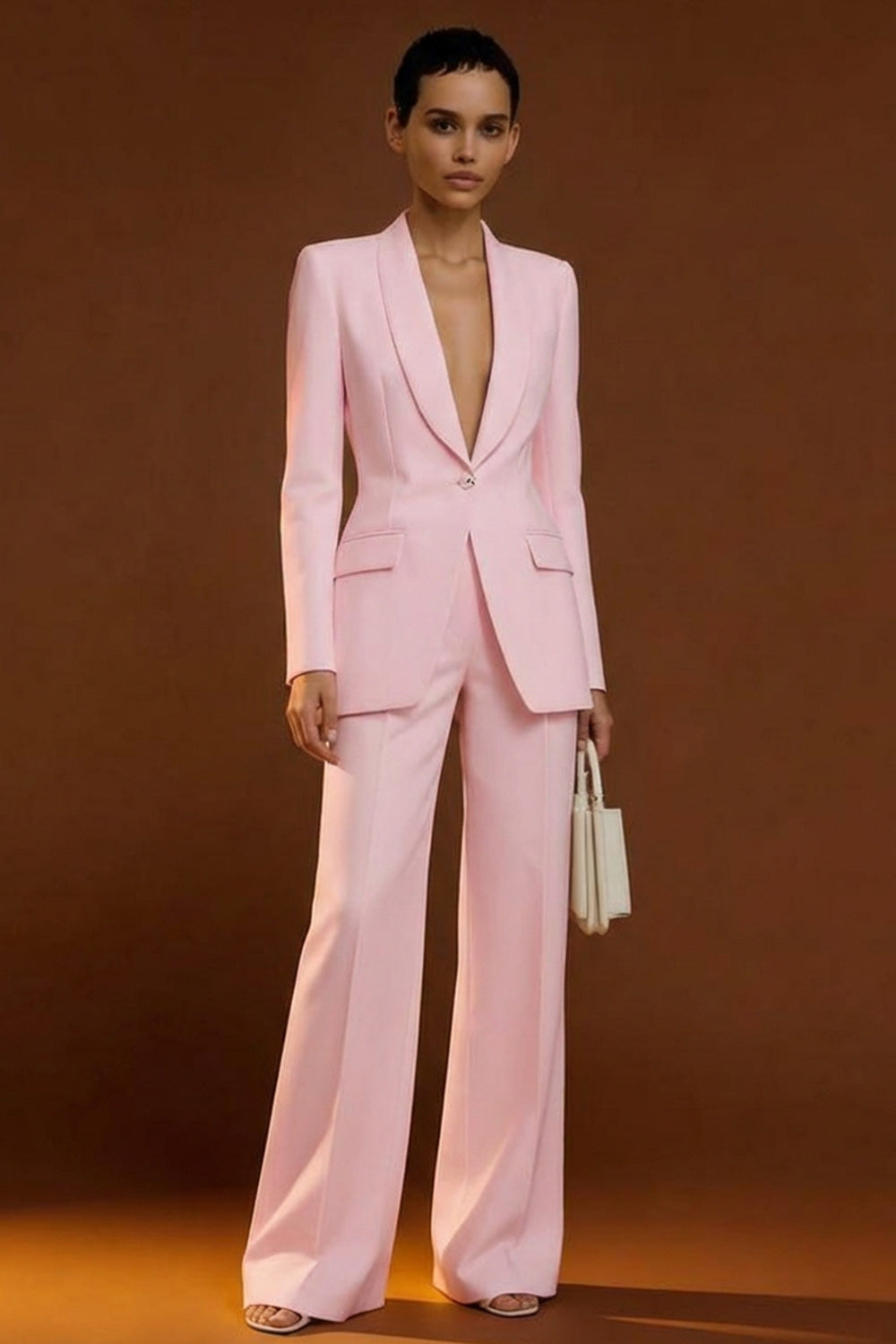 Shawl Lapel Ivory Long Sleeve 2 Piece Women Suits - Image 9