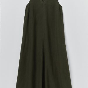 Garment Dyed Linen Sleeveless Dress | Dark Olive