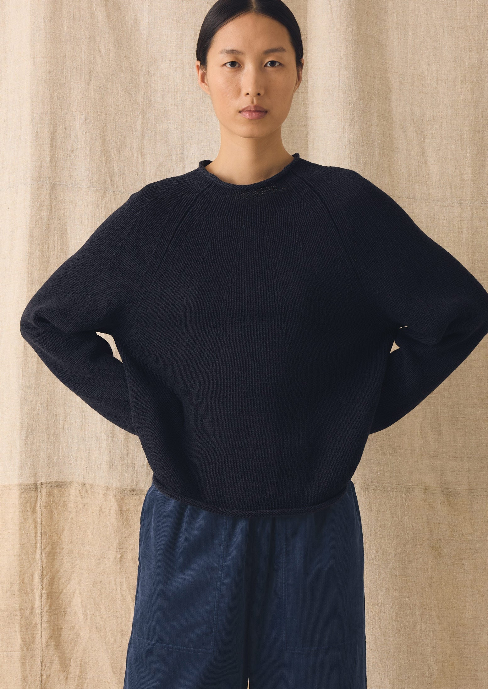 Cotton Linen Easy Sweater | Dark Navy - Image 2