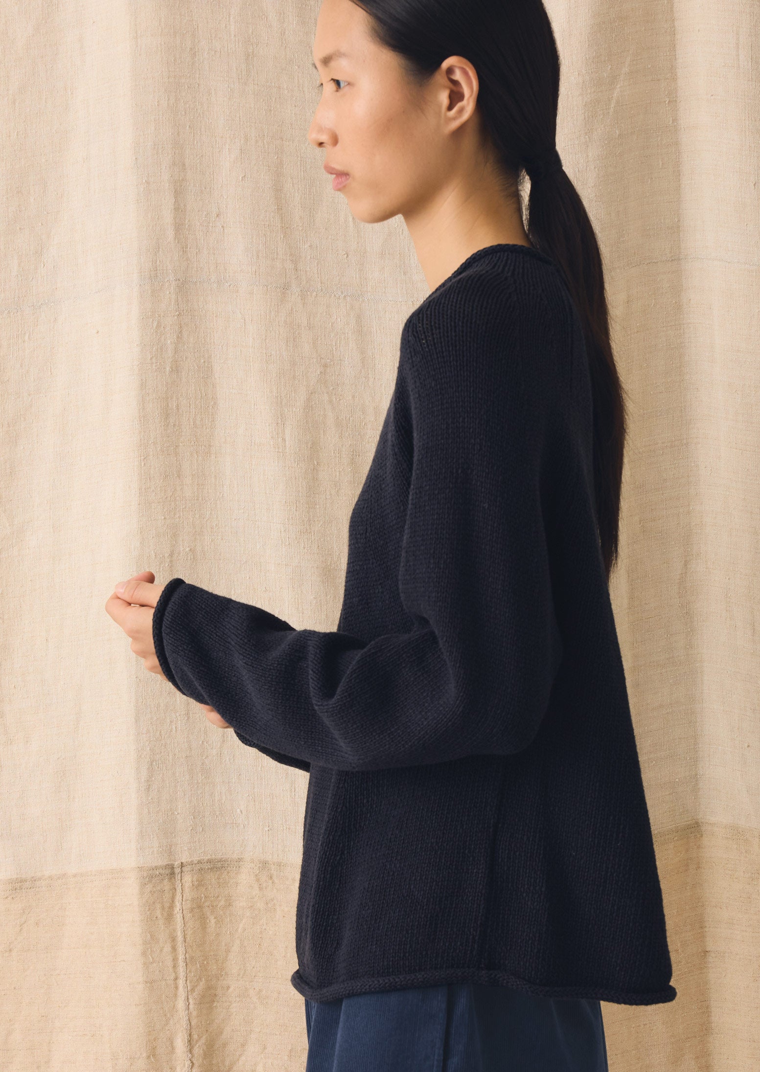 Cotton Linen Easy Sweater | Dark Navy - Image 3