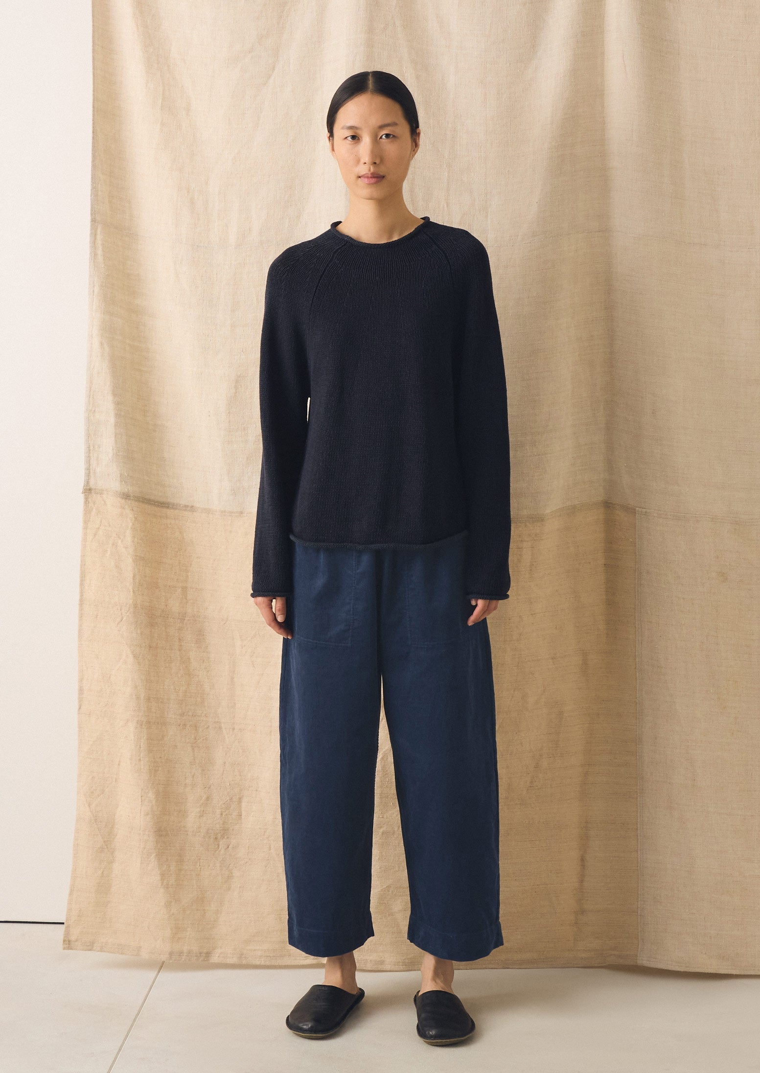 Cotton Linen Easy Sweater | Dark Navy - Image 4