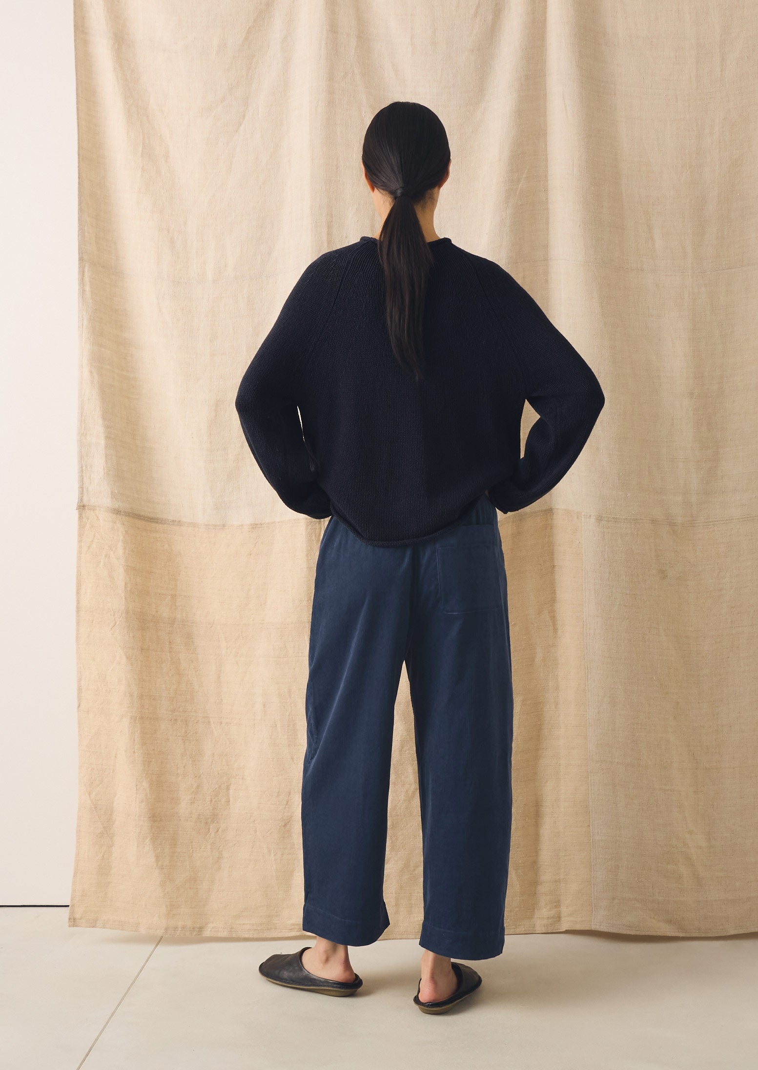 Cotton Linen Easy Sweater | Dark Navy - Image 5