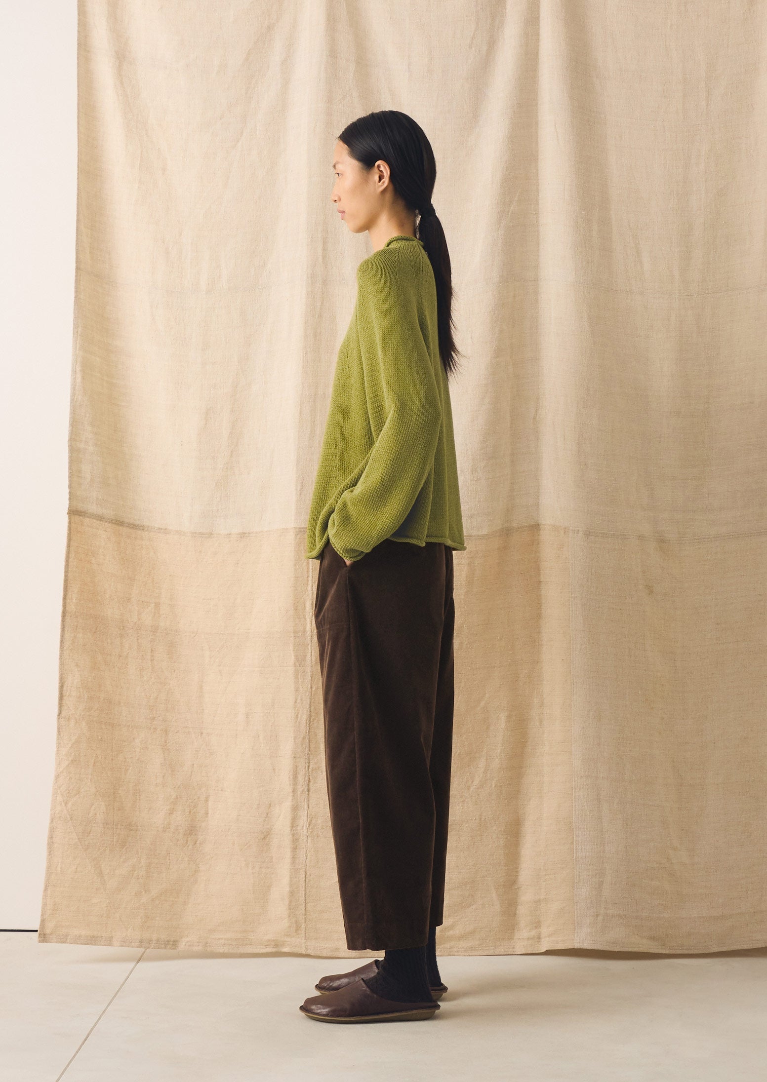 Cotton Linen Easy Sweater | Olivine - Image 4