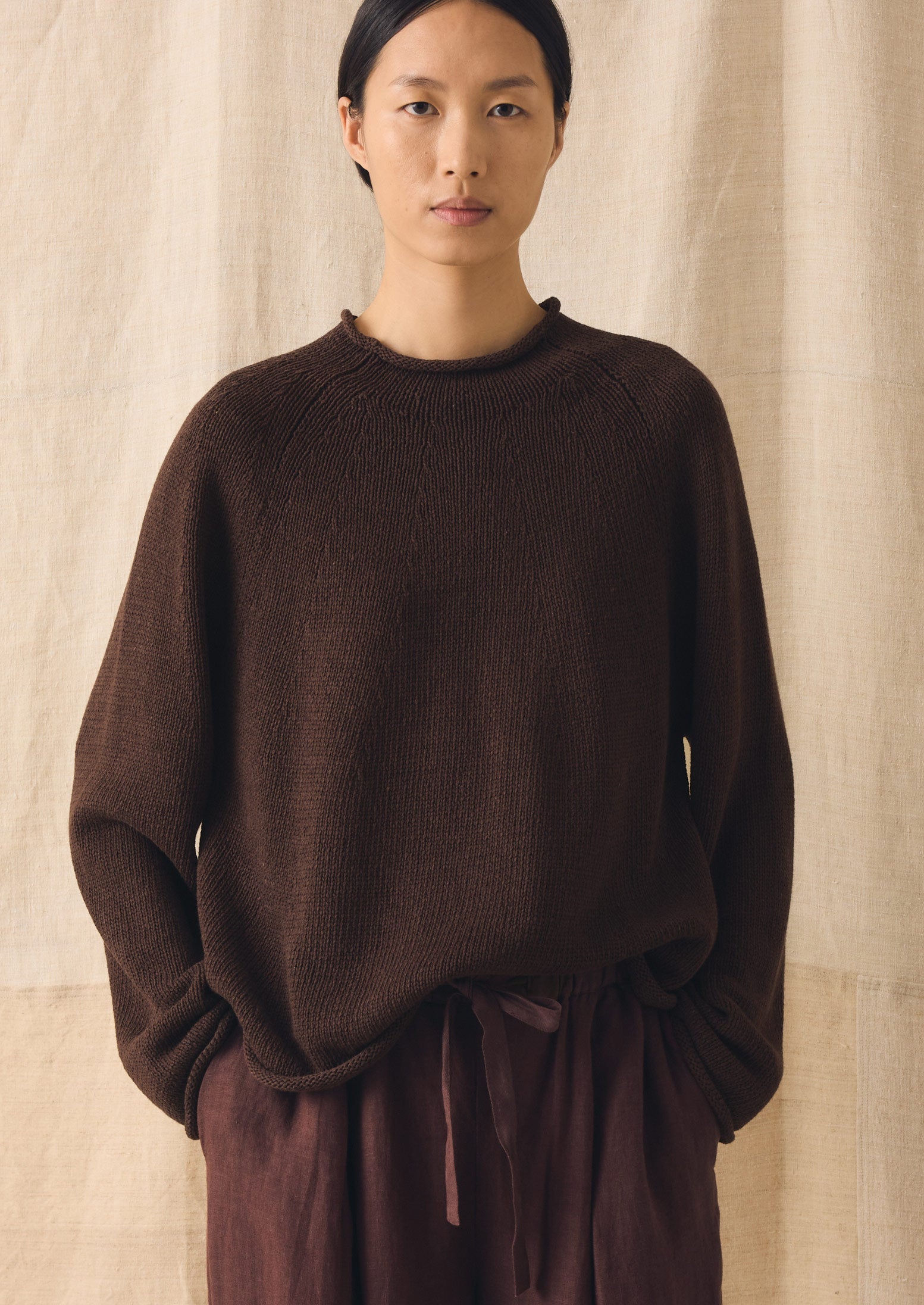 Cotton Linen Easy Sweater | Bitter Chocolate - Image 2