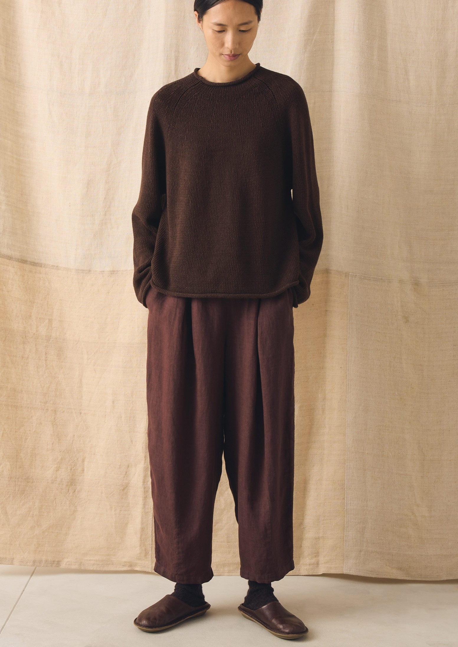 Cotton Linen Easy Sweater | Bitter Chocolate - Image 5