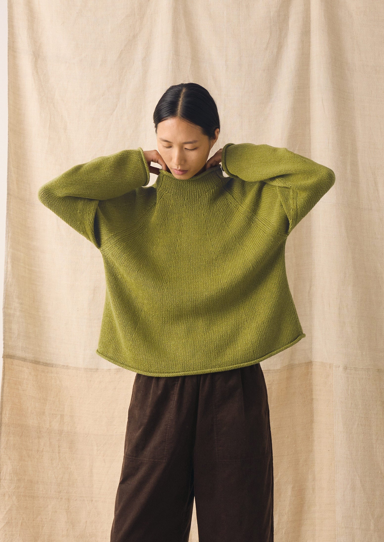 Cotton Linen Easy Sweater | Olivine - Image 2