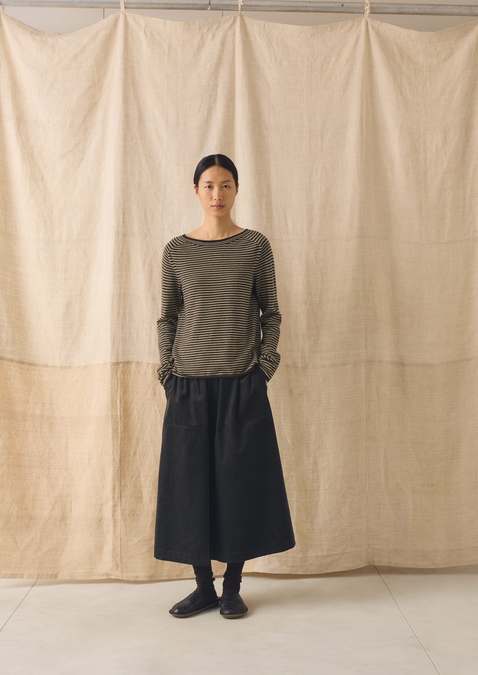 Stripe Wool Cashmere Neat Sweater | Brown Umber/Biscuit - Image 3