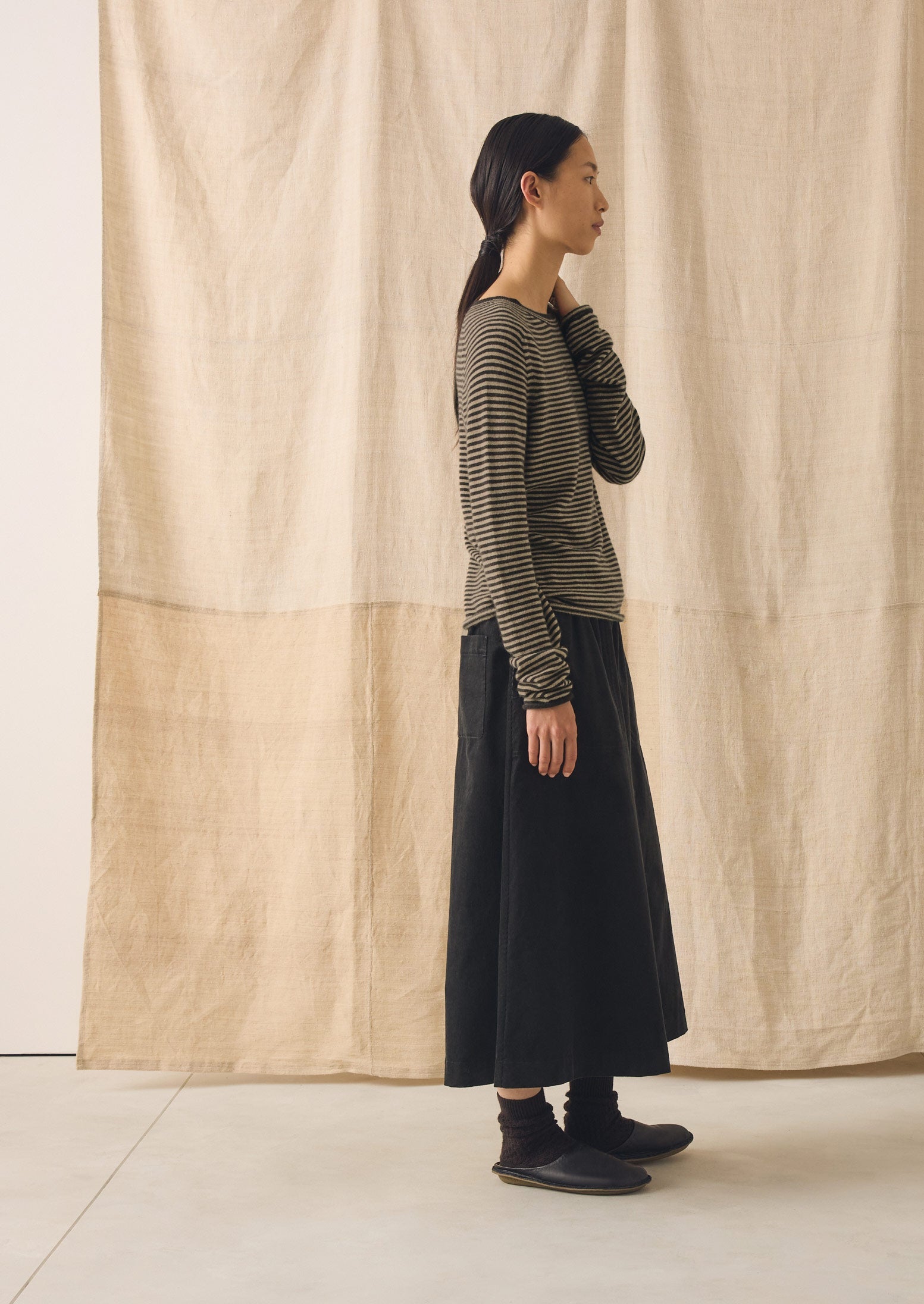 Stripe Wool Cashmere Neat Sweater | Brown Umber/Biscuit - Image 4