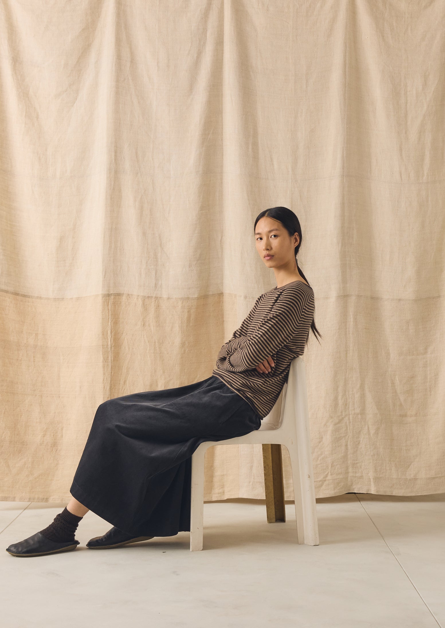 Stripe Wool Cashmere Neat Sweater | Brown Umber/Biscuit - Image 5