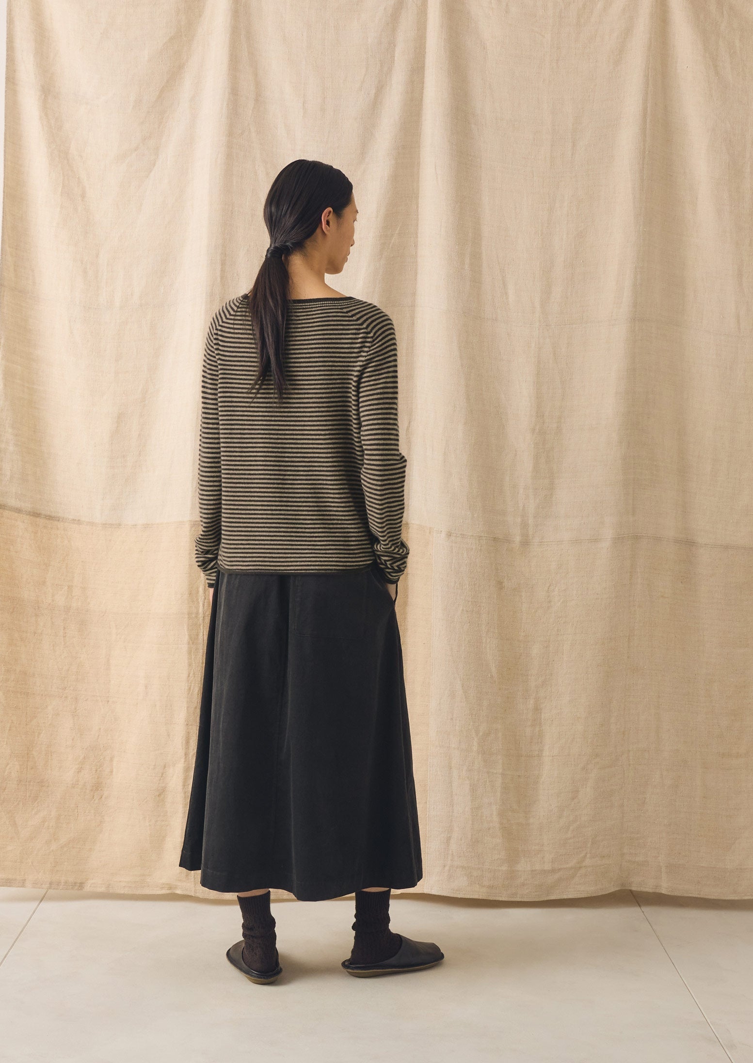 Stripe Wool Cashmere Neat Sweater | Brown Umber/Biscuit - Image 6