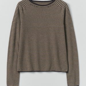 Stripe Wool Cashmere Neat Sweater | Brown Umber/Biscuit