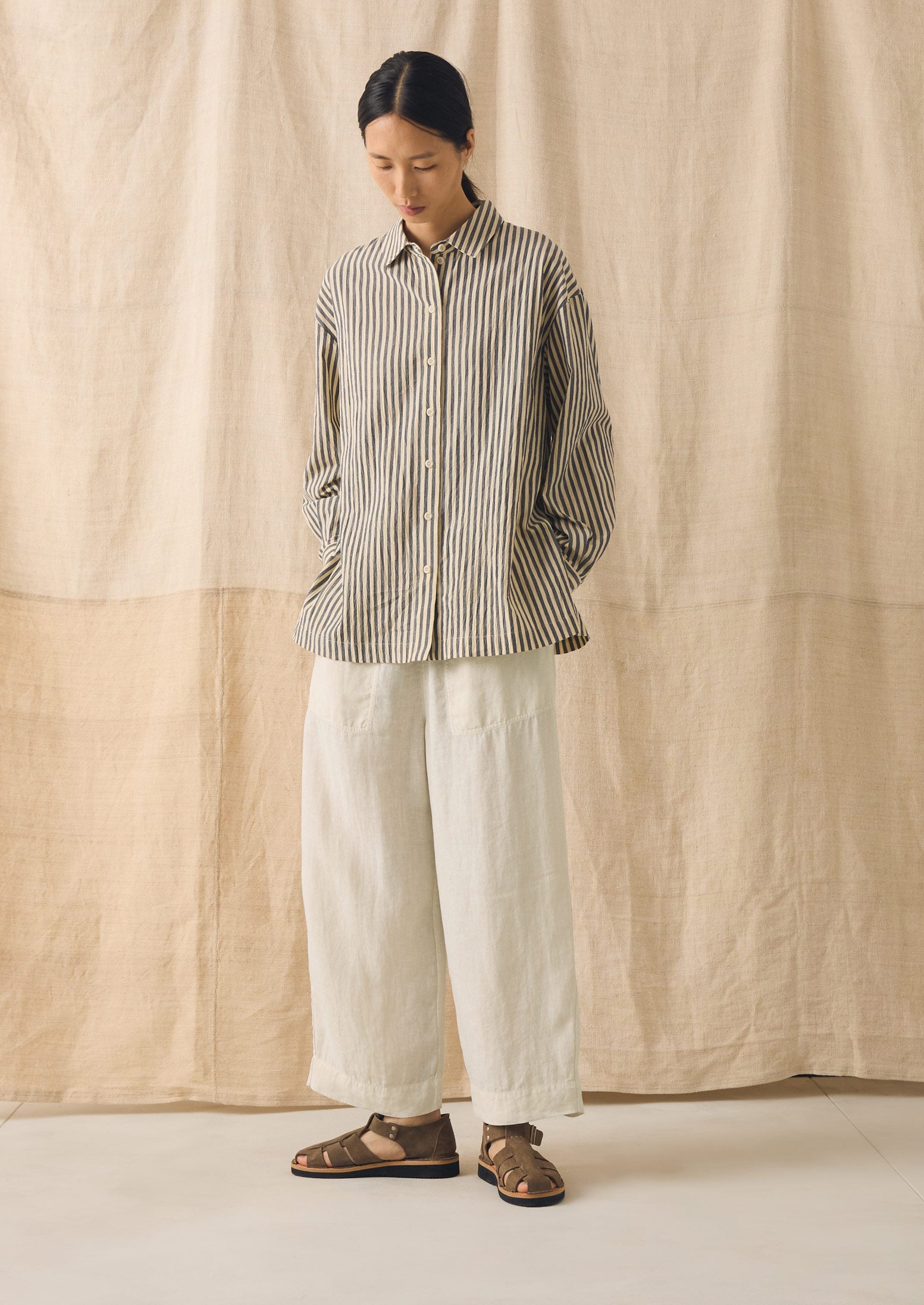 Tablier Stripe Easy Cotton Shirt | Workshop Blue - Image 3