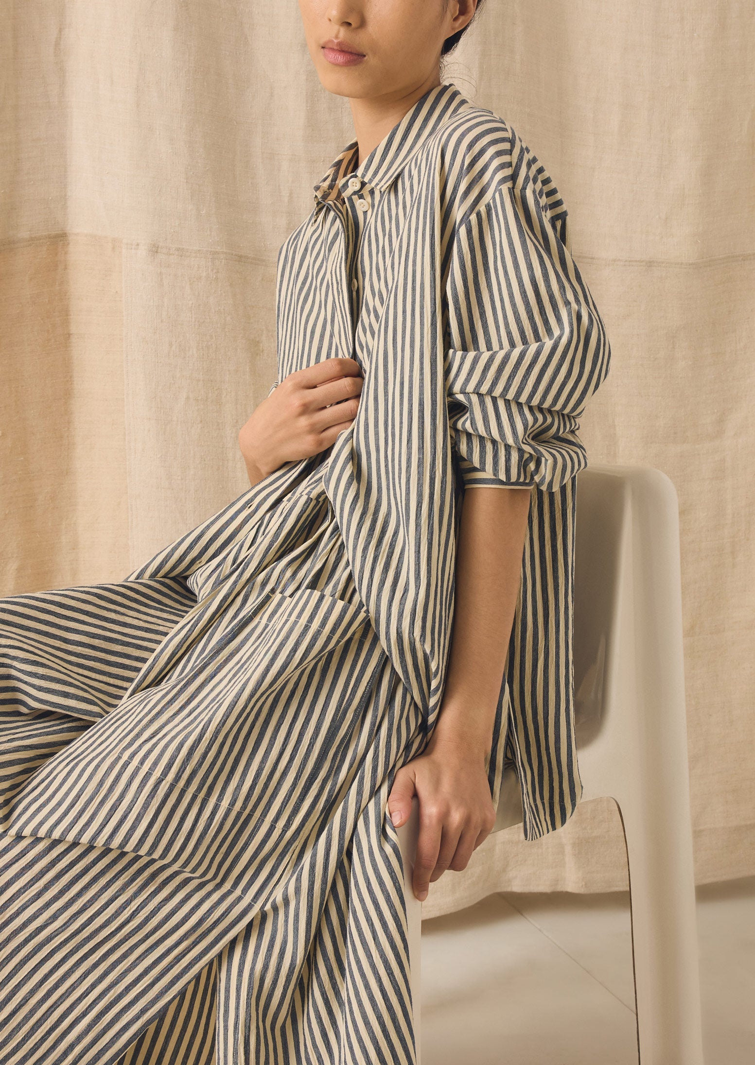 Tablier Stripe Easy Cotton Shirt | Workshop Blue - Image 4