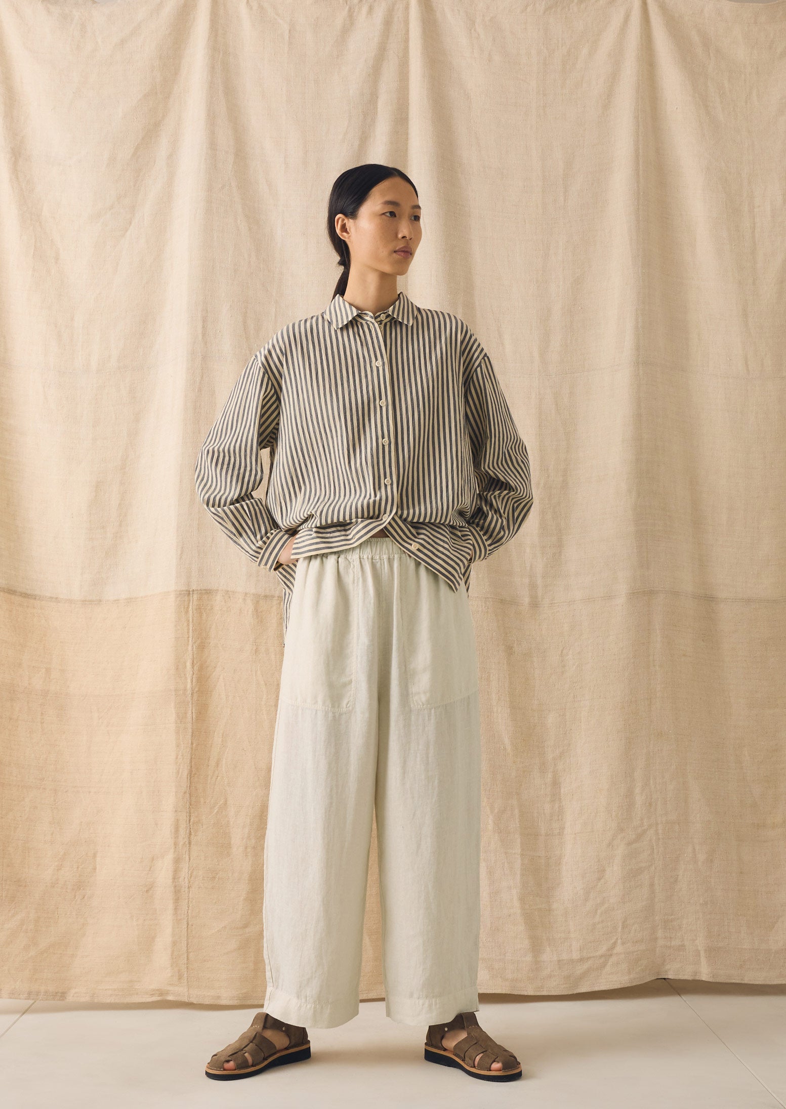 Tablier Stripe Easy Cotton Shirt | Workshop Blue - Image 6