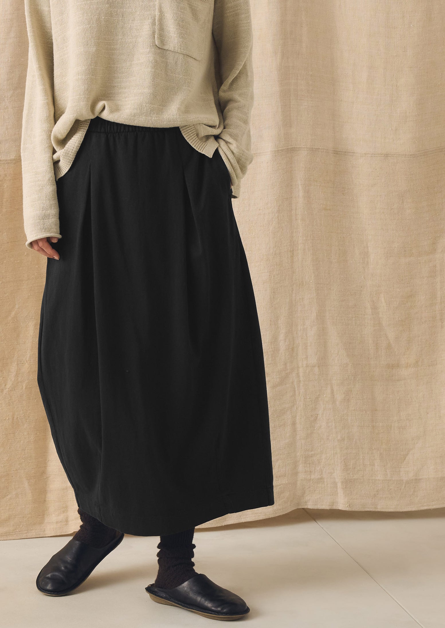 Cotton Jersey Pull On Skirt | Washed Black - Image 2