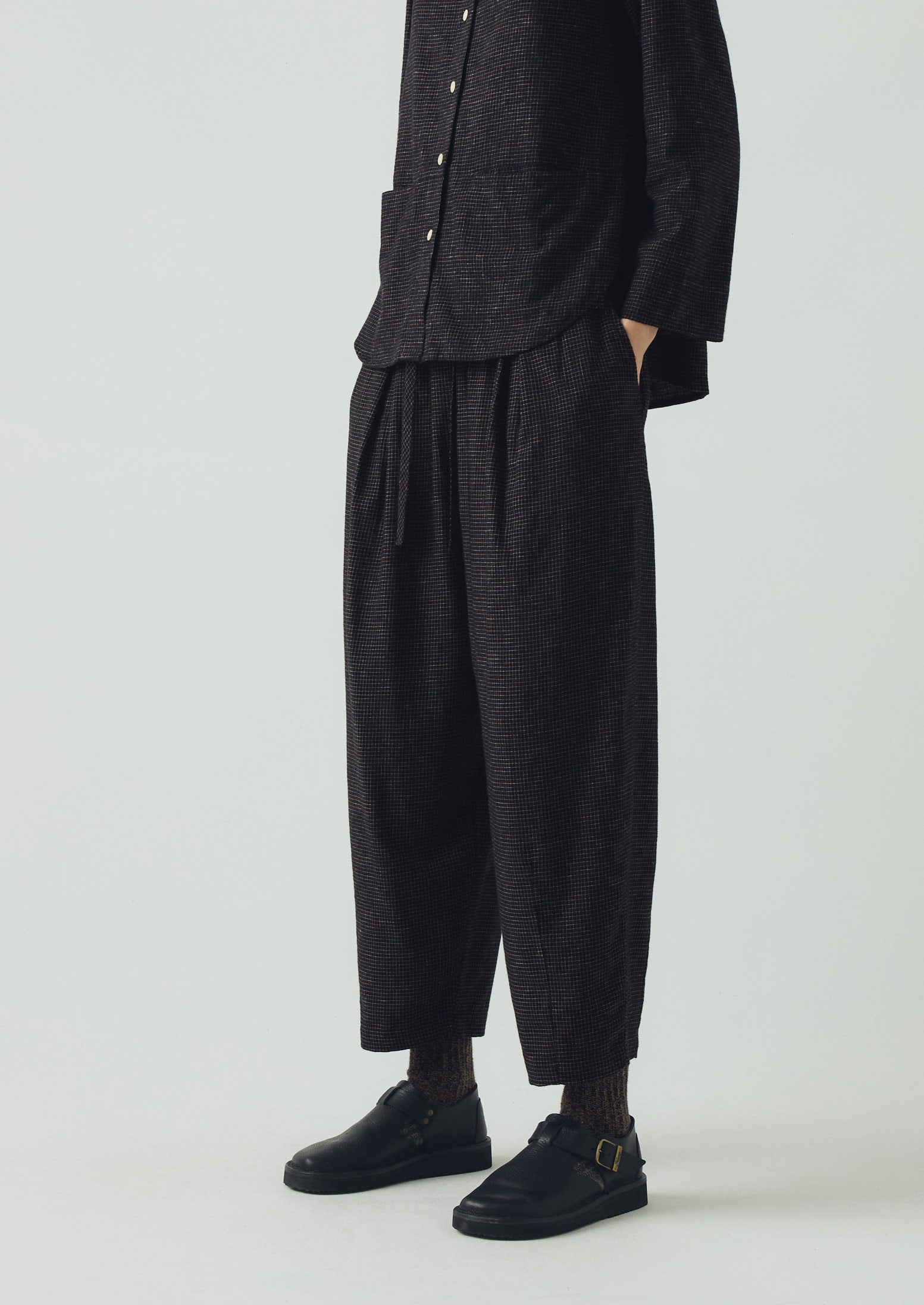 Minako Check Cotton Cashmere Pants | Black/Ecru - Image 2