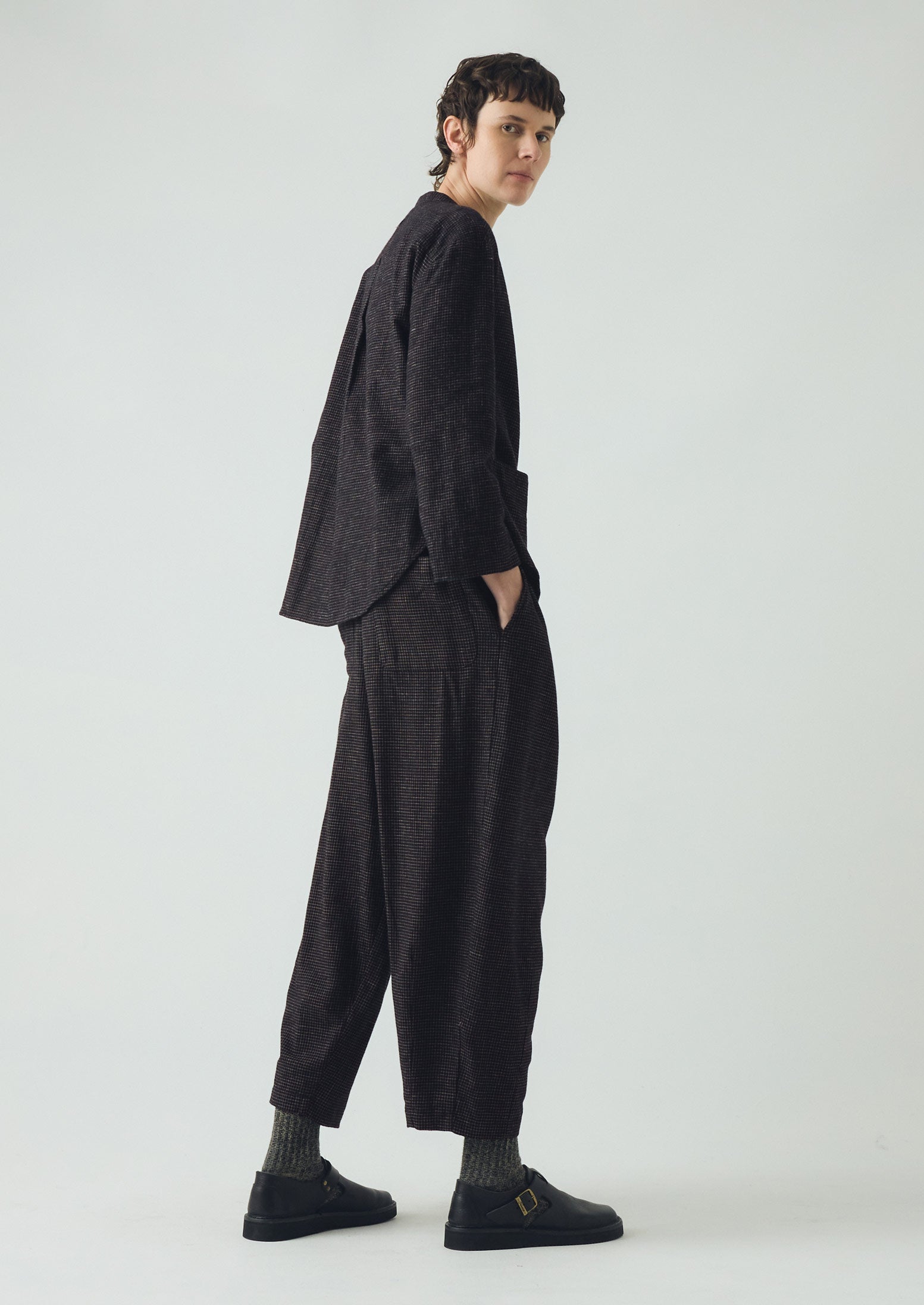 Minako Check Cotton Cashmere Pants | Black/Ecru - Image 3