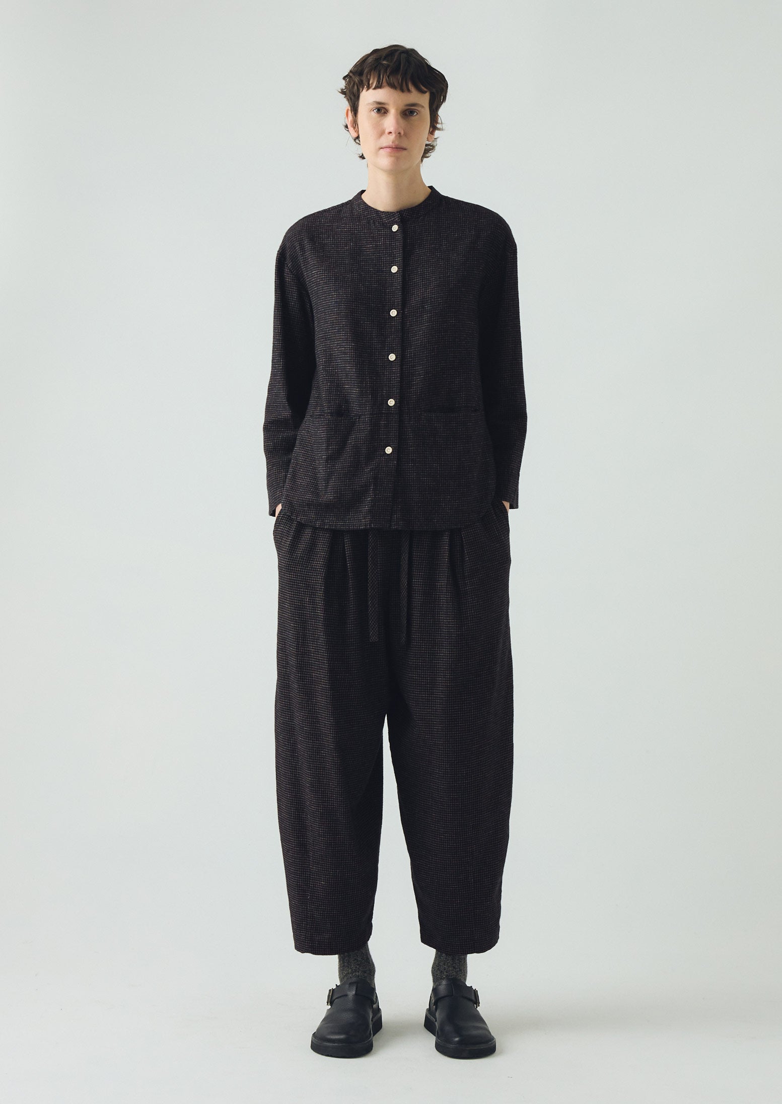 Minako Check Cotton Cashmere Pants | Black/Ecru - Image 5