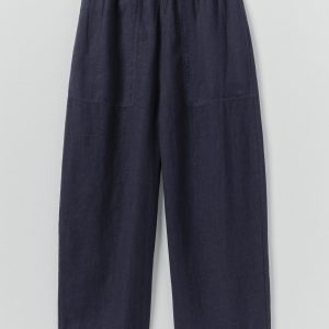 Garment Dyed Linen Barrel Leg Pants | Blueberry