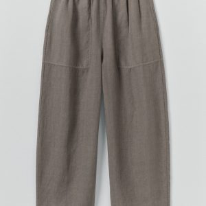 Garment Dyed Linen Barrel Leg Pants | Iron