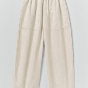 Garment Dyed Linen Barrel Leg Pants | Oat