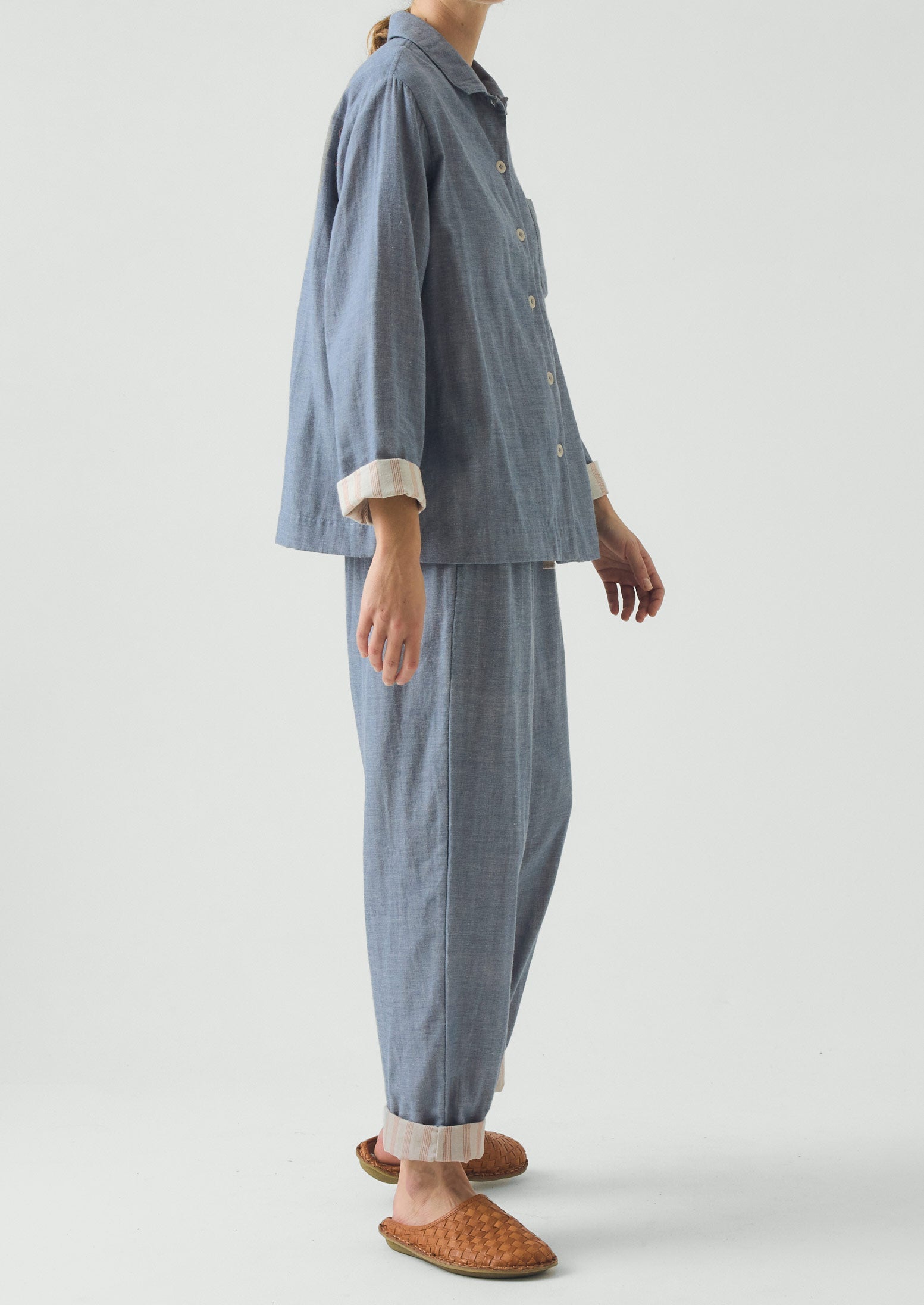 Soft Double Faced Cotton Pajamas | Blue Chambray - Image 4