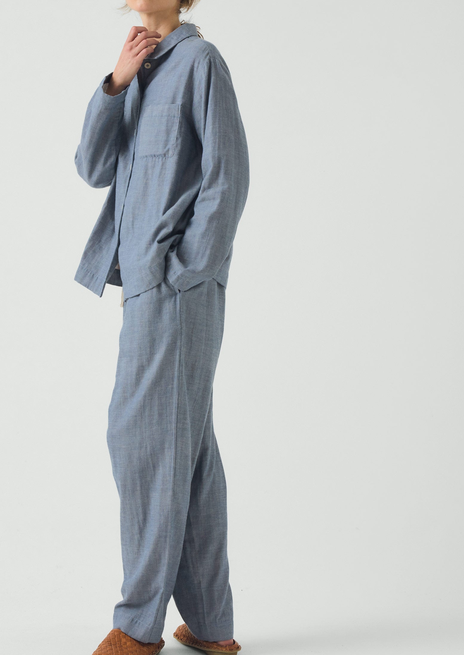 Soft Double Faced Cotton Pajamas | Blue Chambray - Image 5