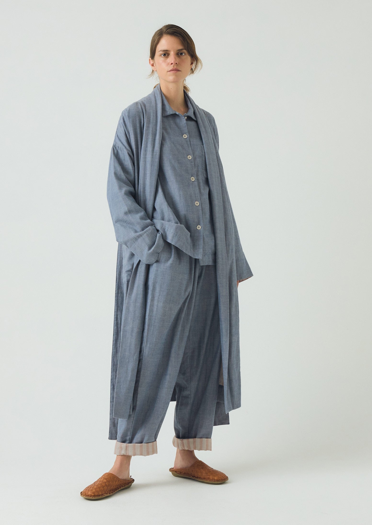Soft Double Faced Cotton Pajamas | Blue Chambray - Image 6