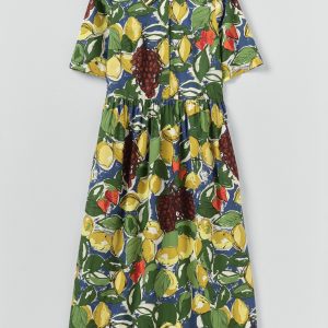 Selma Sketched Fruit Print Shirt Dress | Verdigris/Multi