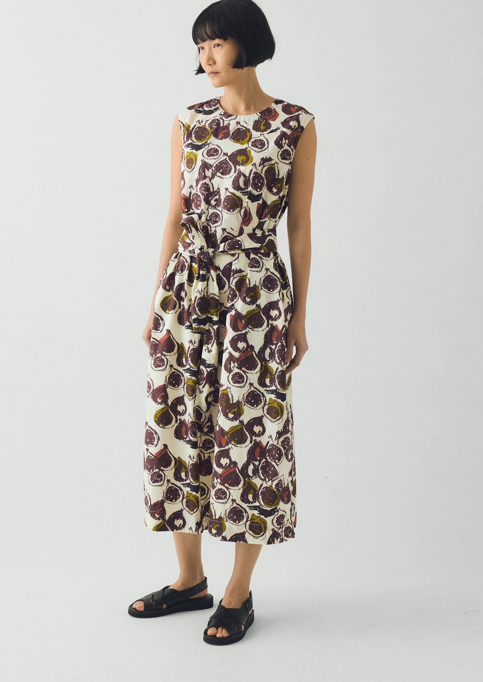 Fig Print Cotton Poplin Dress | Chalk - Image 2