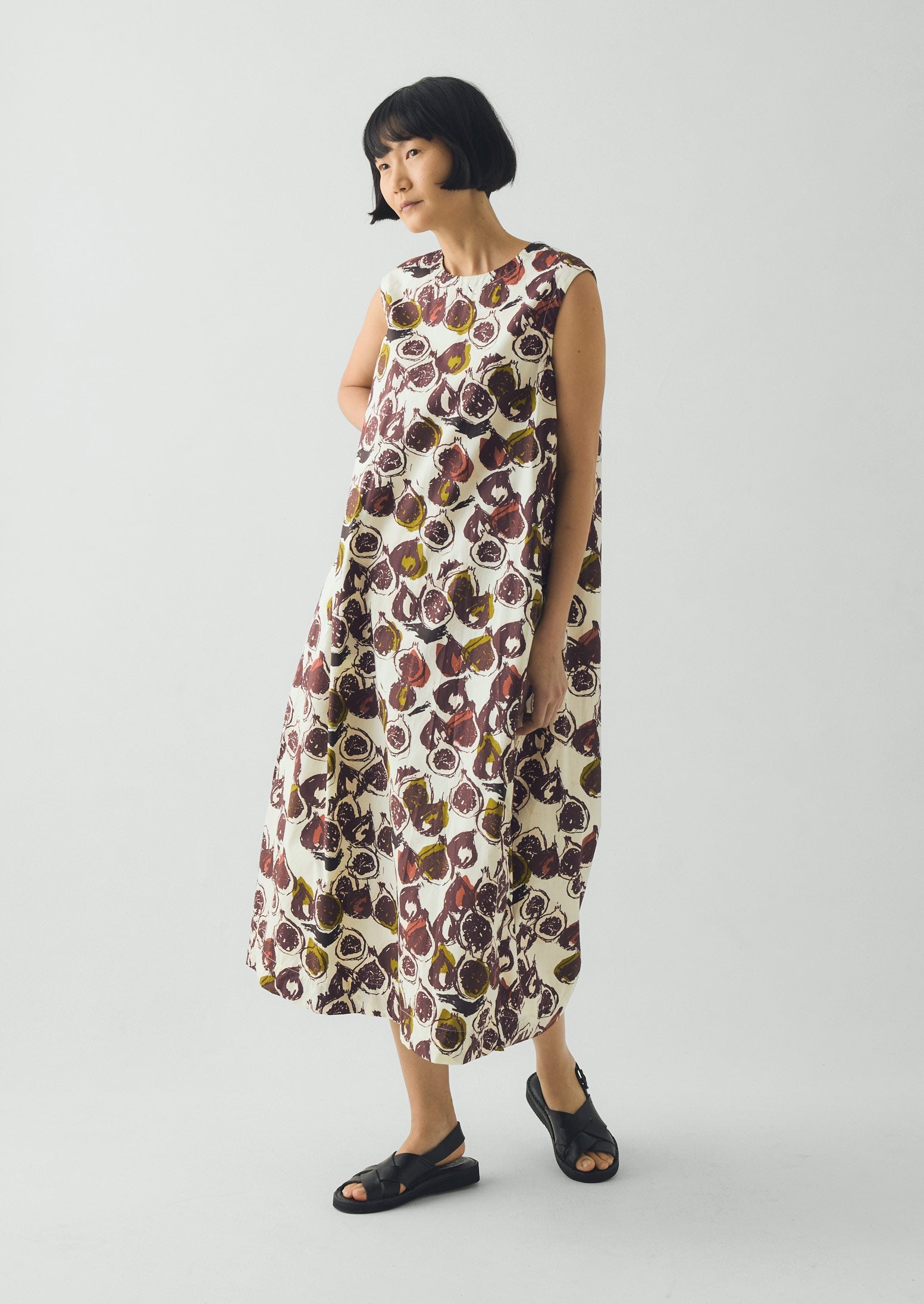 Fig Print Cotton Poplin Dress | Chalk - Image 3