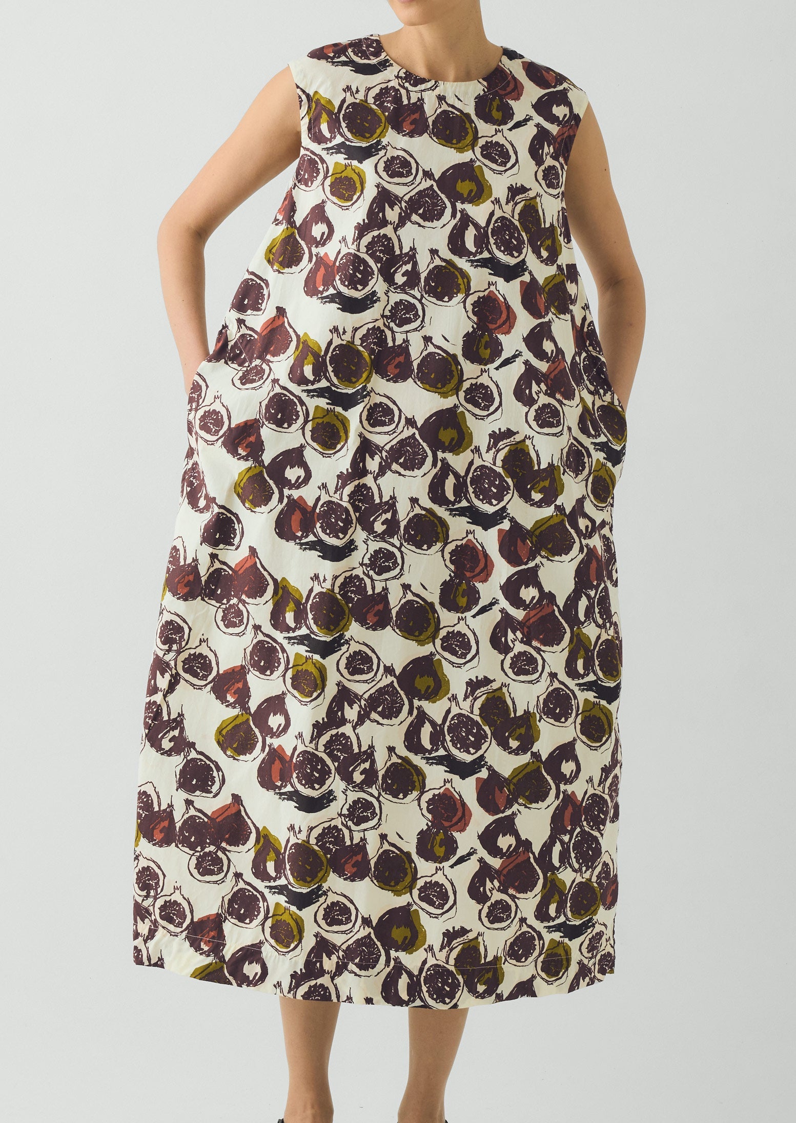 Fig Print Cotton Poplin Dress | Chalk - Image 5