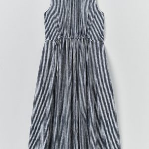 Martha Natural Dye Stripe Cotton Dress | Indigo